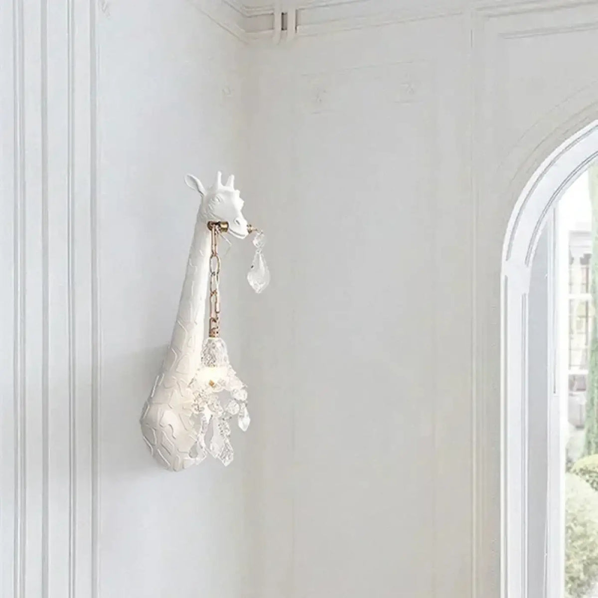 Applique murale tête de girafe blanche, décor animal