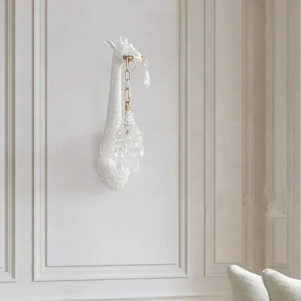 Applique murale tête de girafe blanche, décor animal