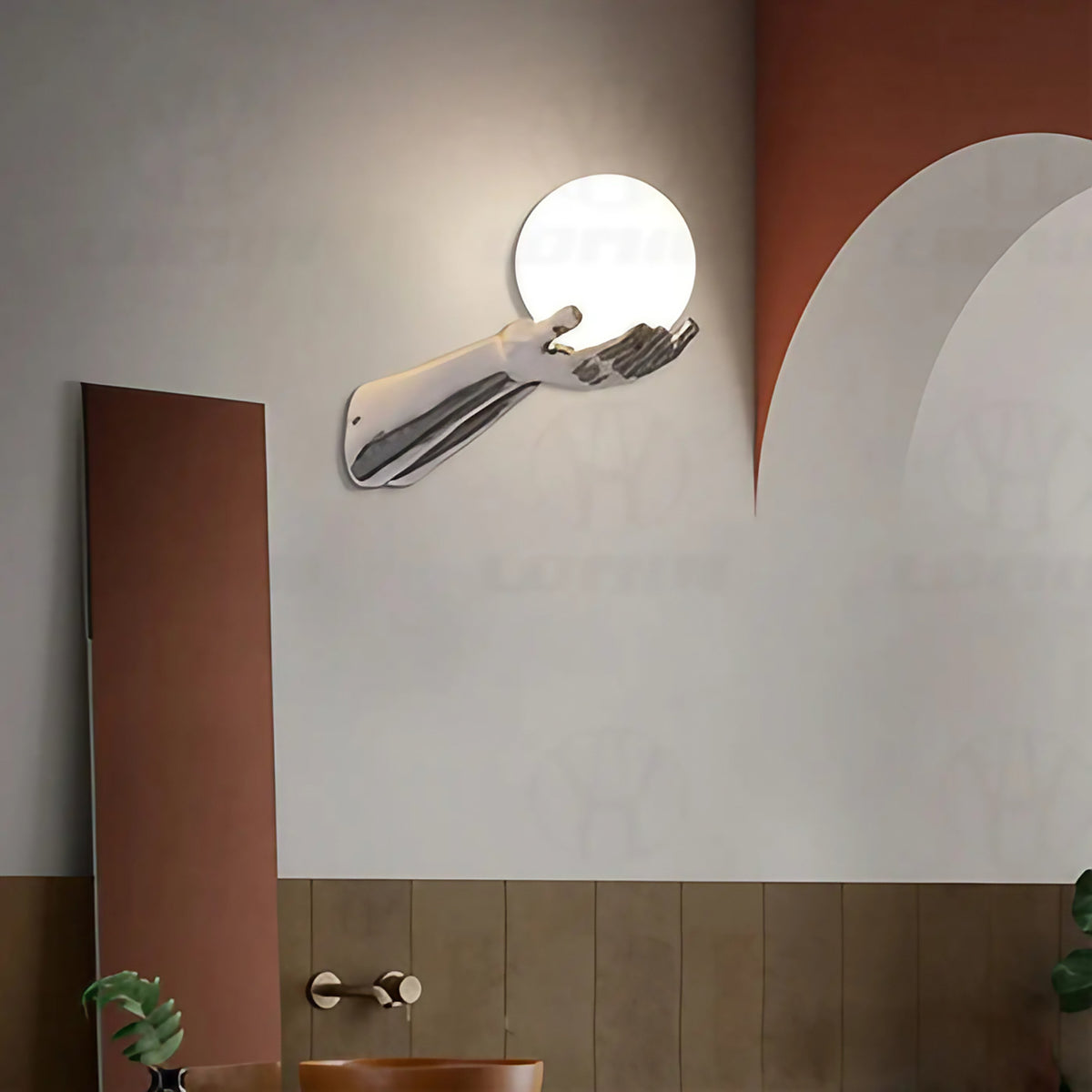 Applique murale à bras tendu et boule blanche, argenté