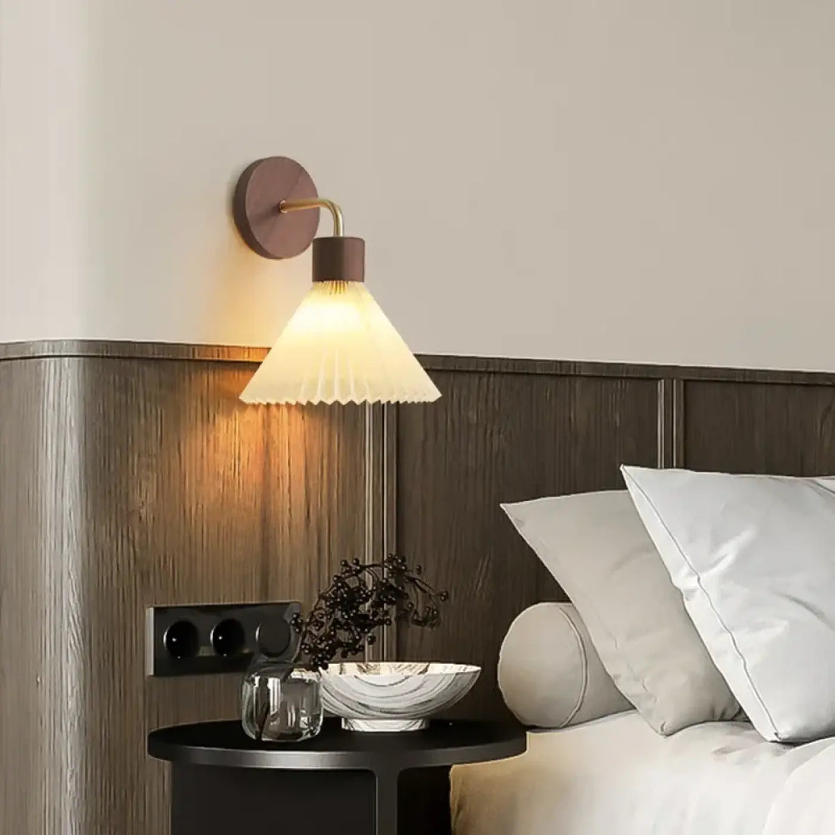 Applique murale en bois à abat-jour blanc, beige ou marron, marron