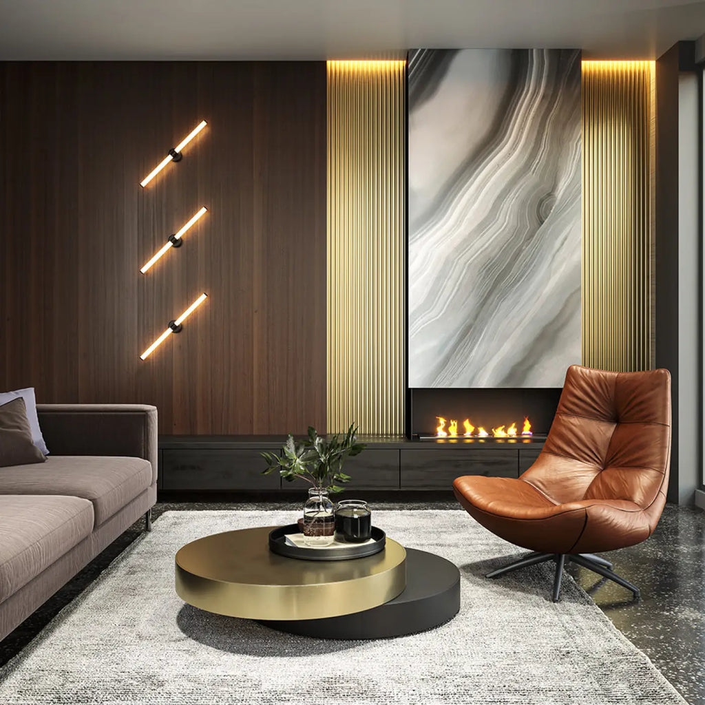 Applique murale LED à deux tubes croisés, base noire ou dorée