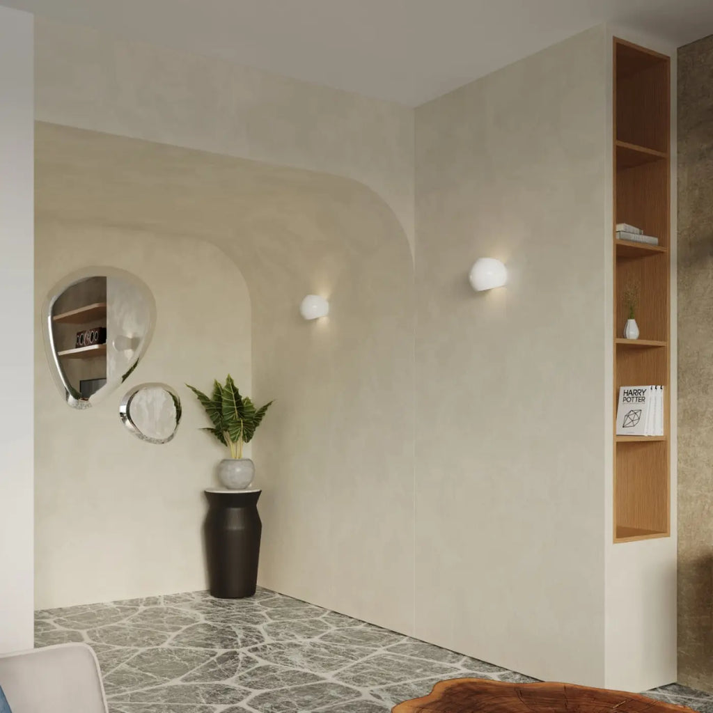 Applique murale arrondie en céramique blanc brillant, culot E27