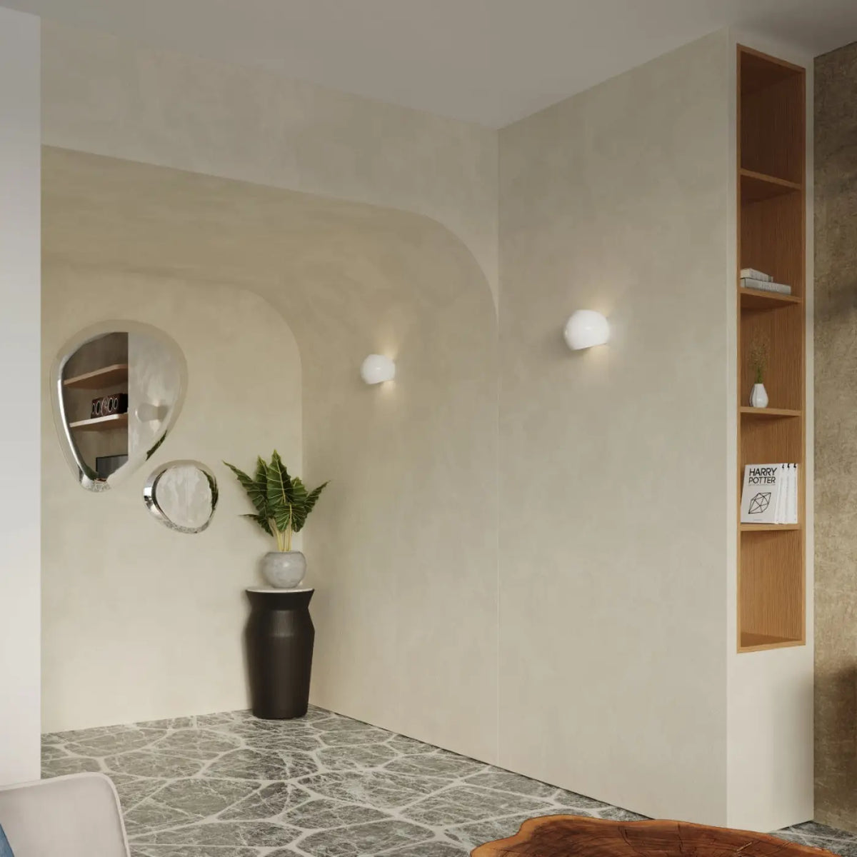 Applique murale arrondie en céramique blanc brillant, culot E27