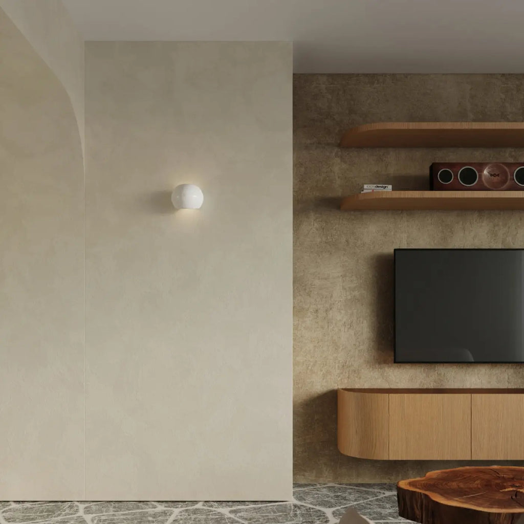 Applique murale arrondie en céramique blanc brillant, culot E27