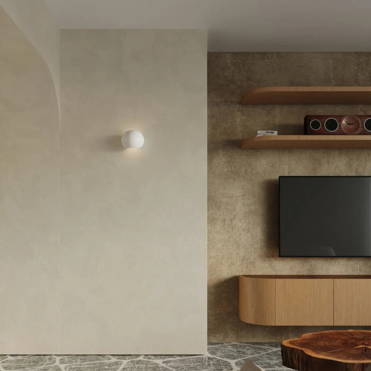 Applique murale arrondie en céramique blanc brillant, culot E27
