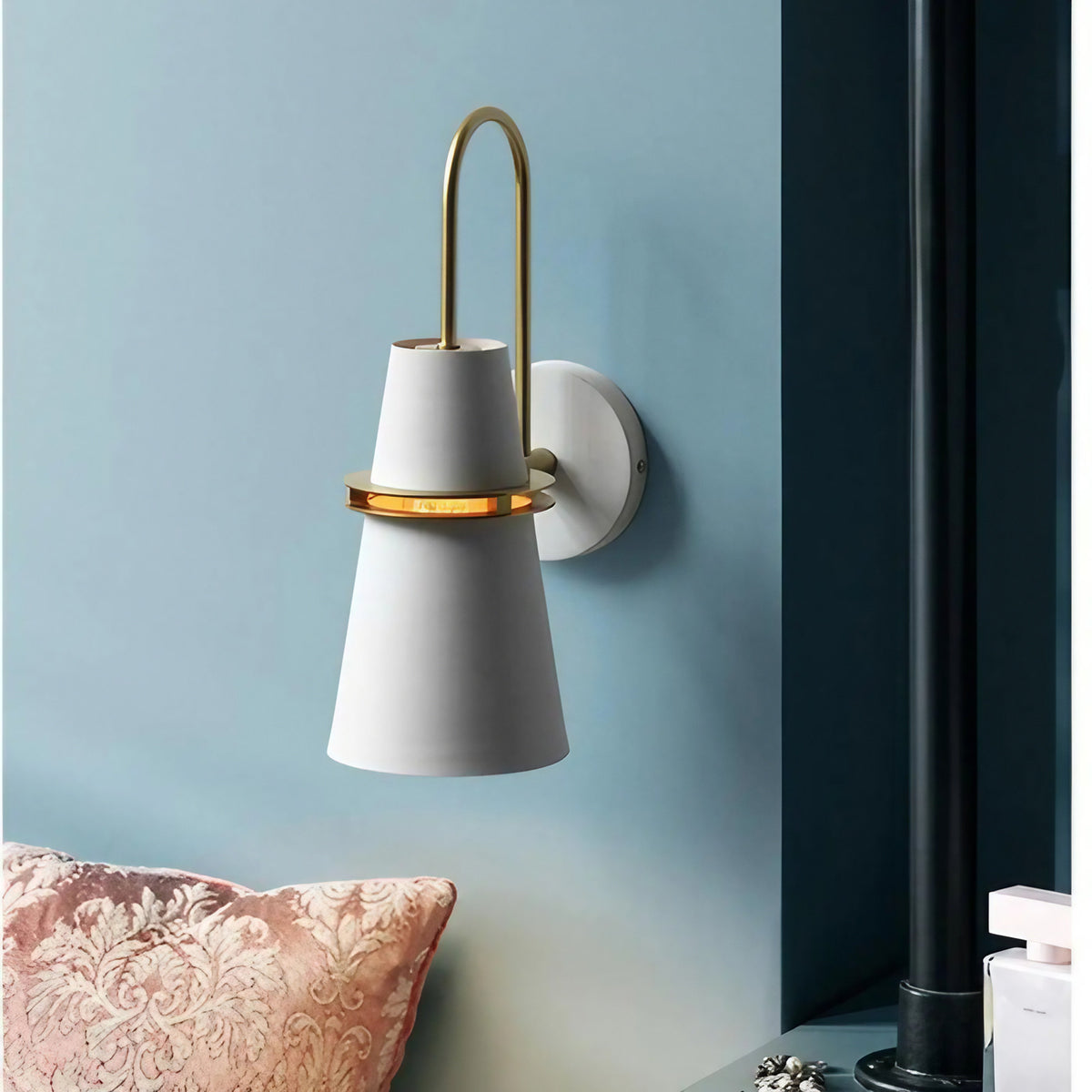 Applique murale double cône, culot E14, trois coloris, bleu