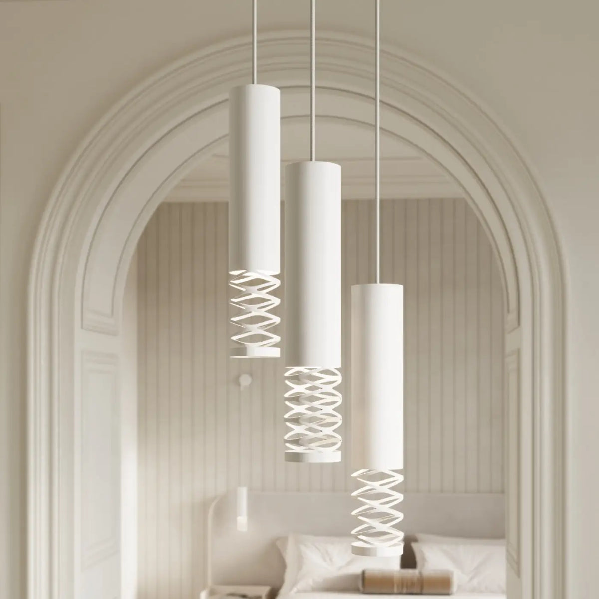 Applique murale blanche à tube ajouré suspendu, ampoule GU10