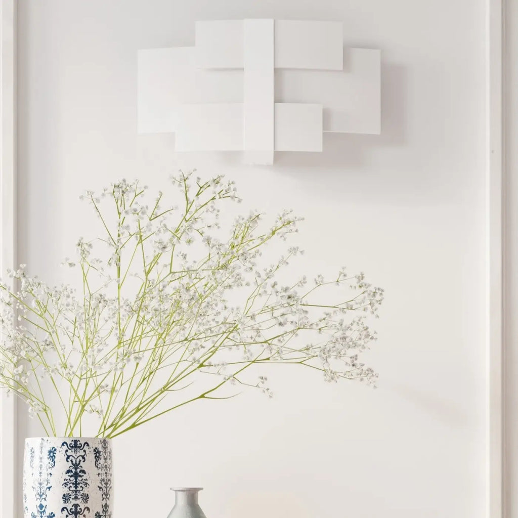 Applique murale blanche à panneaux, métal et verre, 2 ampoules G9