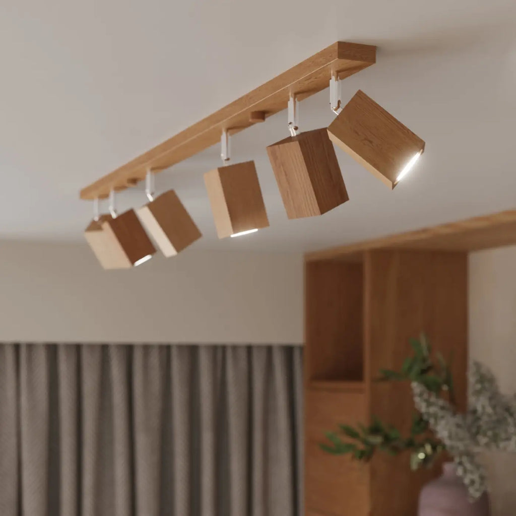 Applique murale en chêne, spot orientable à tête cubique, GU10