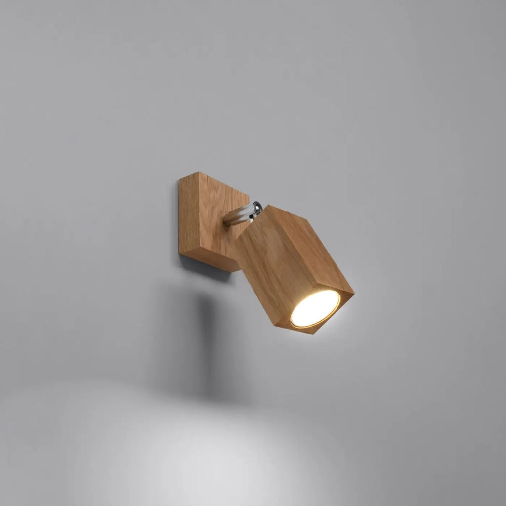 Applique murale en chêne, spot orientable à tête cubique, GU10