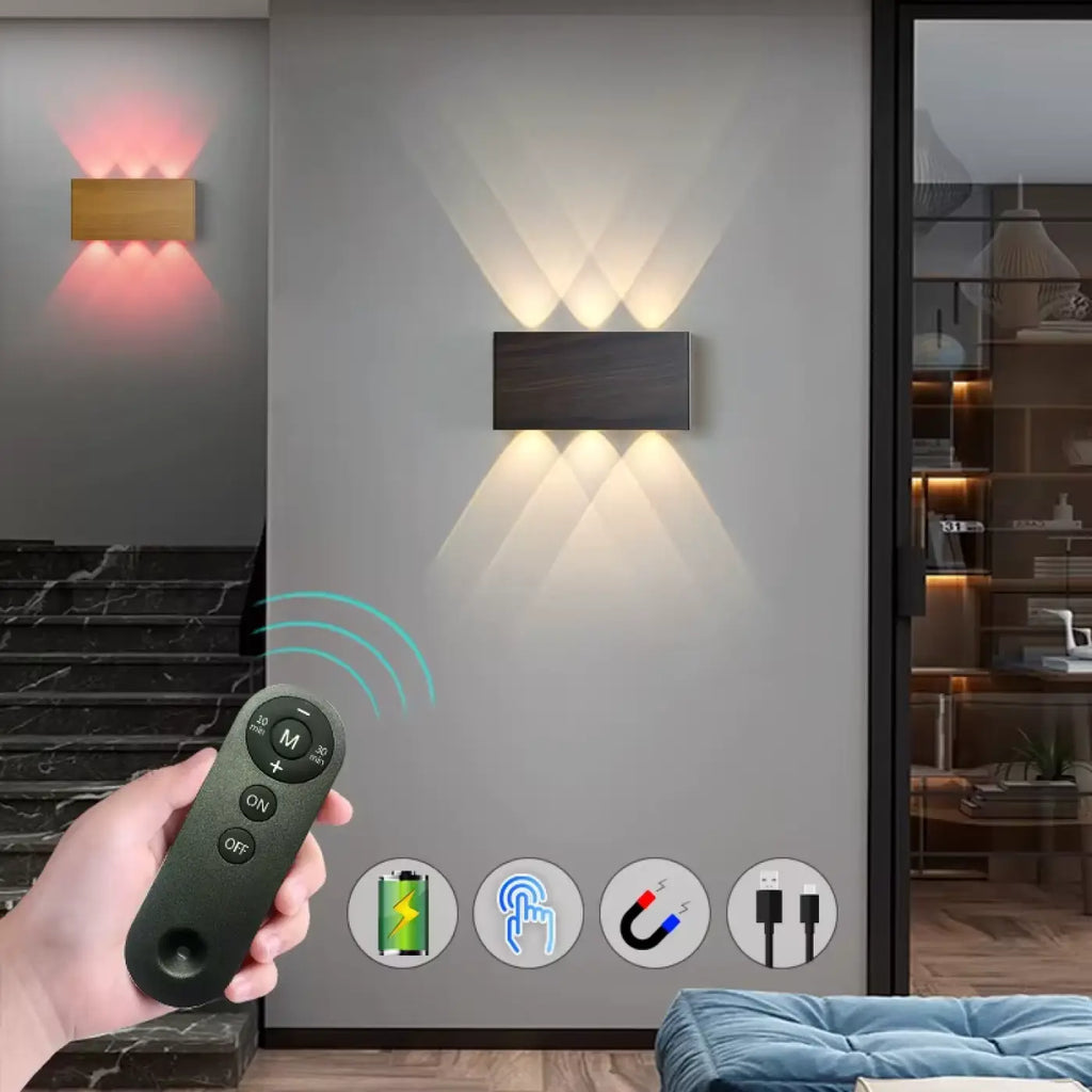 Applique murale effet bois LED avec télécommande, 4 coloris