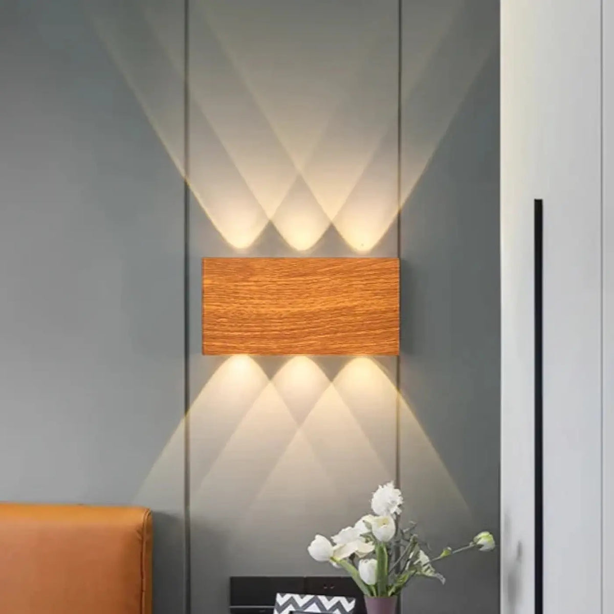 Applique murale effet bois LED avec télécommande, 4 coloris, beige