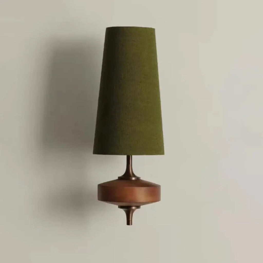 Applique murale bois et métal, abat-jour en tissu, 3 coloris