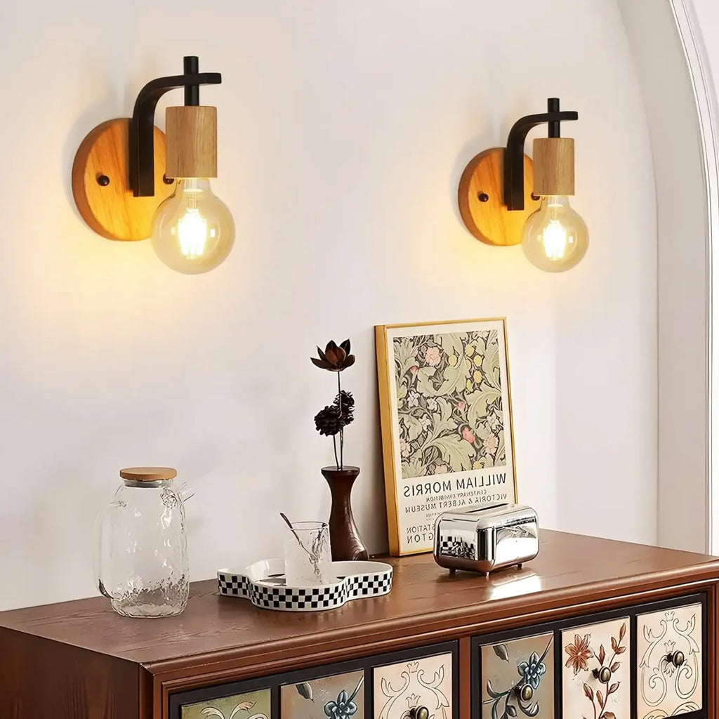 Applique murale bois et métal noir, ampoule vintage apparente