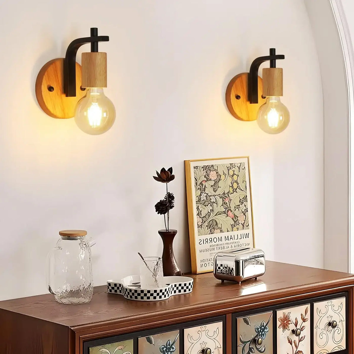 Applique murale bois et métal noir, ampoule vintage apparente