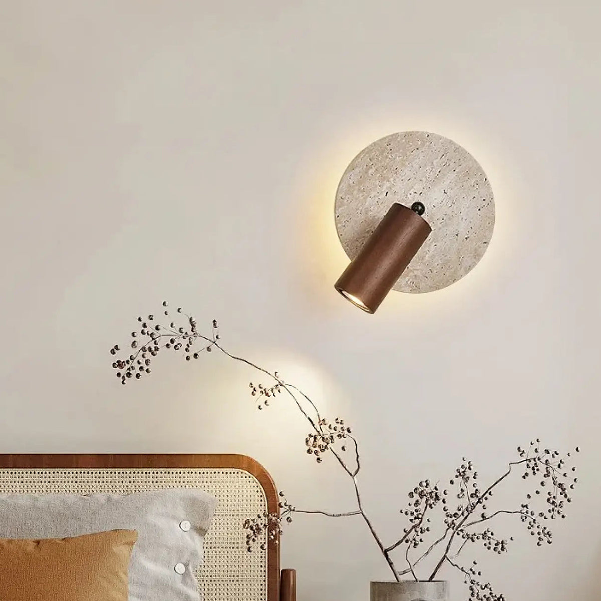 Applique murale LED en bois et travertin, deux modèles, marron