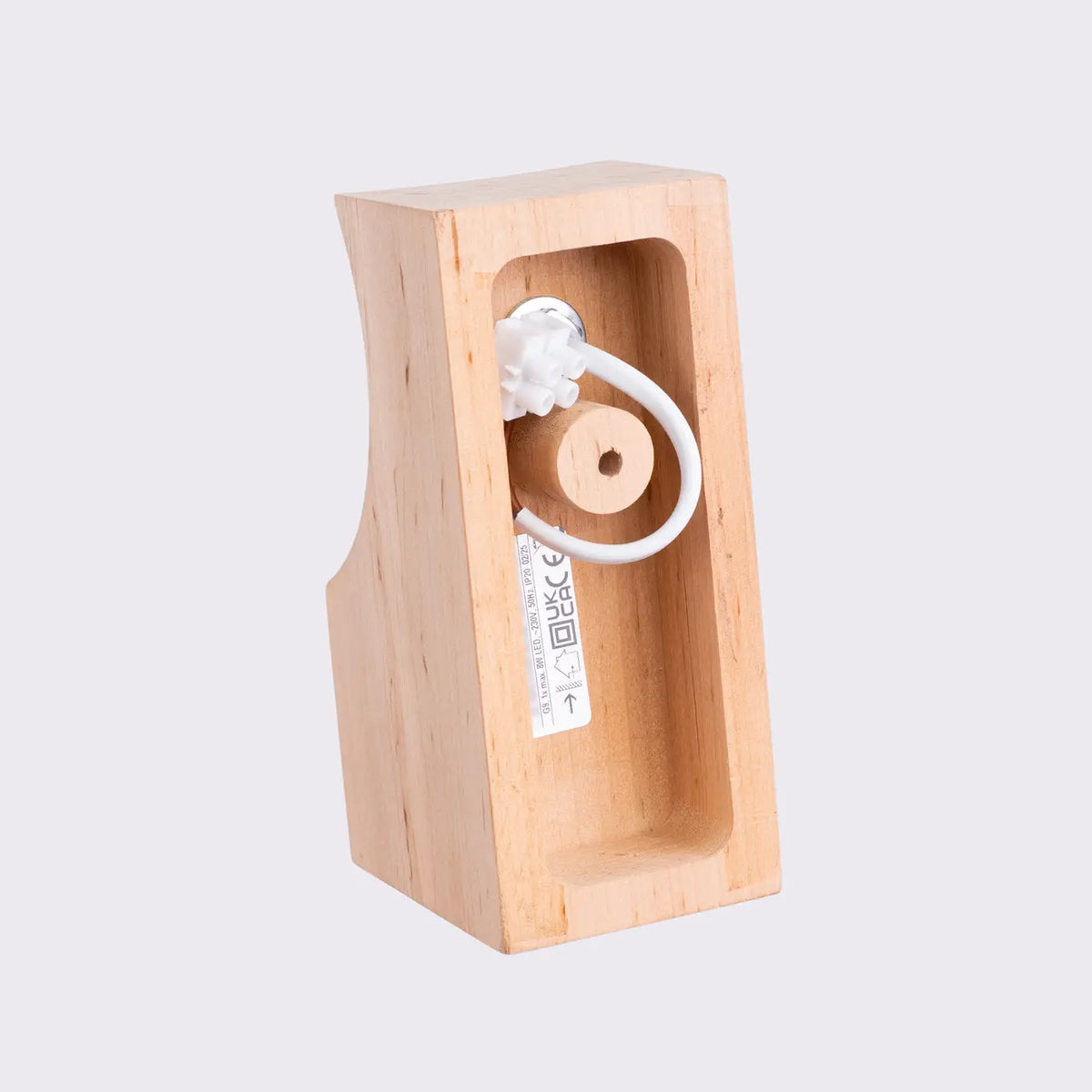 Applique murale bloc en bois naturel et globe opalin de 12 cm