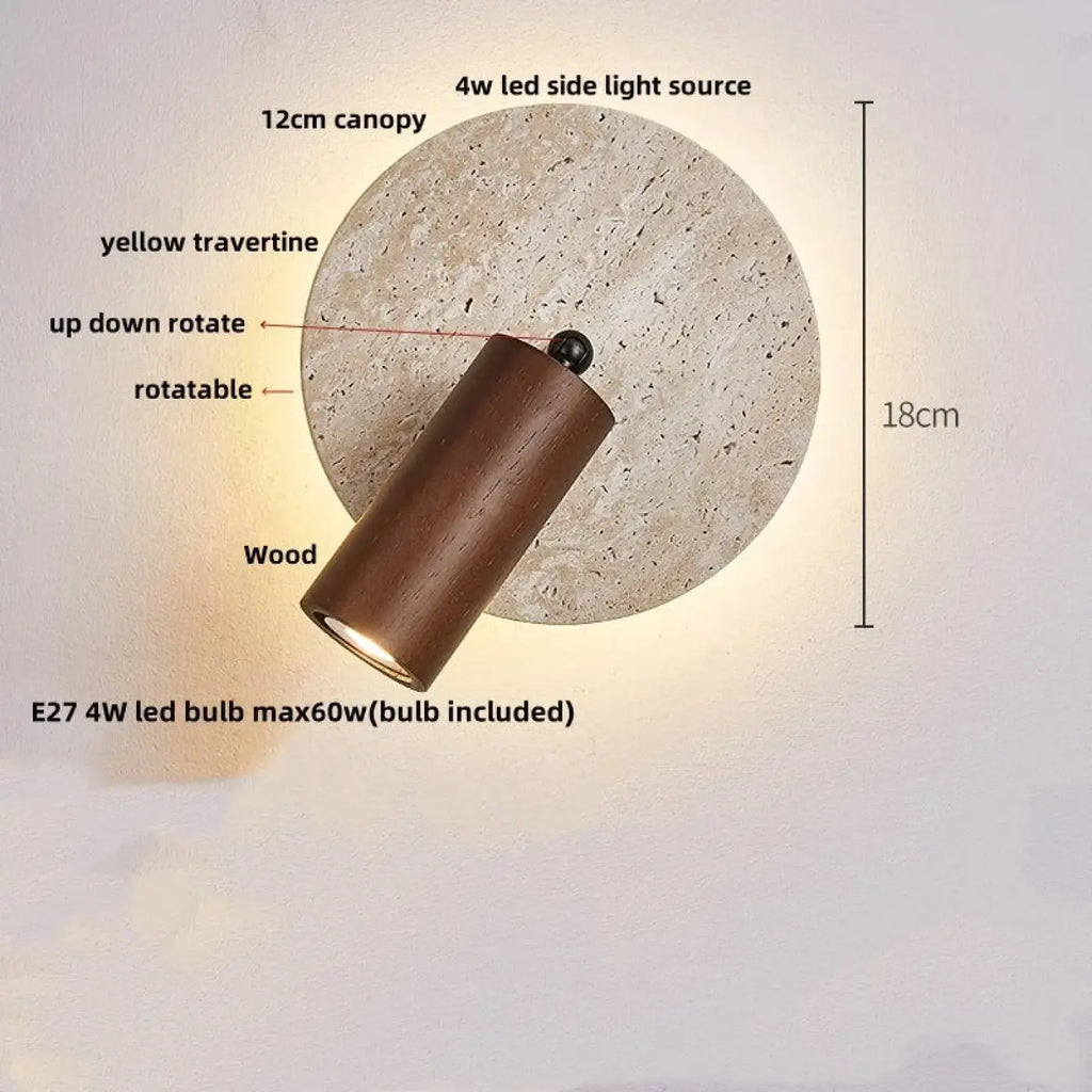 Applique murale LED en bois et travertin, deux modèles