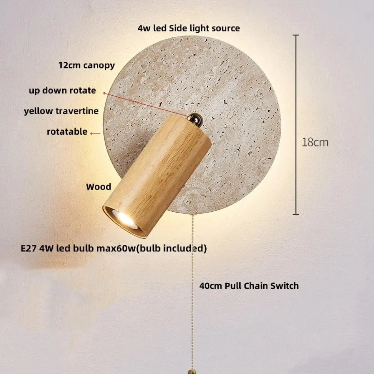 Applique murale LED en bois et travertin, deux modèles