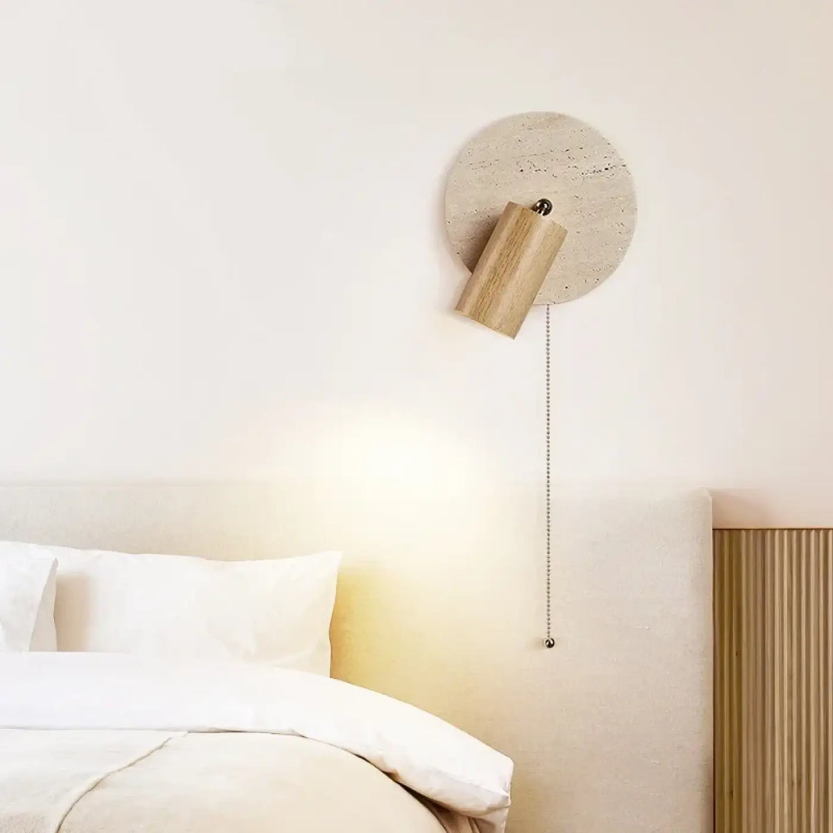 Applique murale LED en bois et travertin, deux modèles, beige