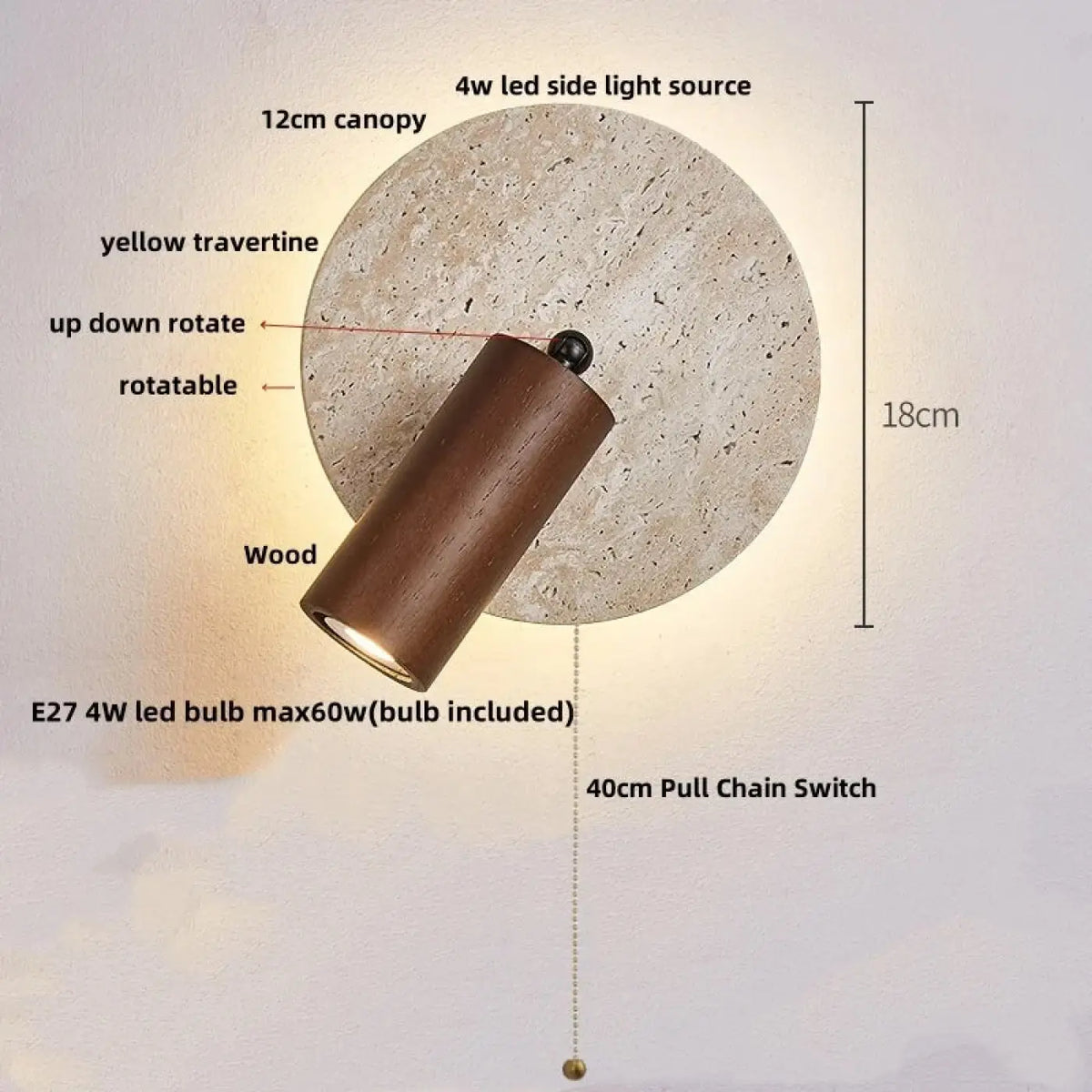 Applique murale LED en bois et travertin, deux modèles