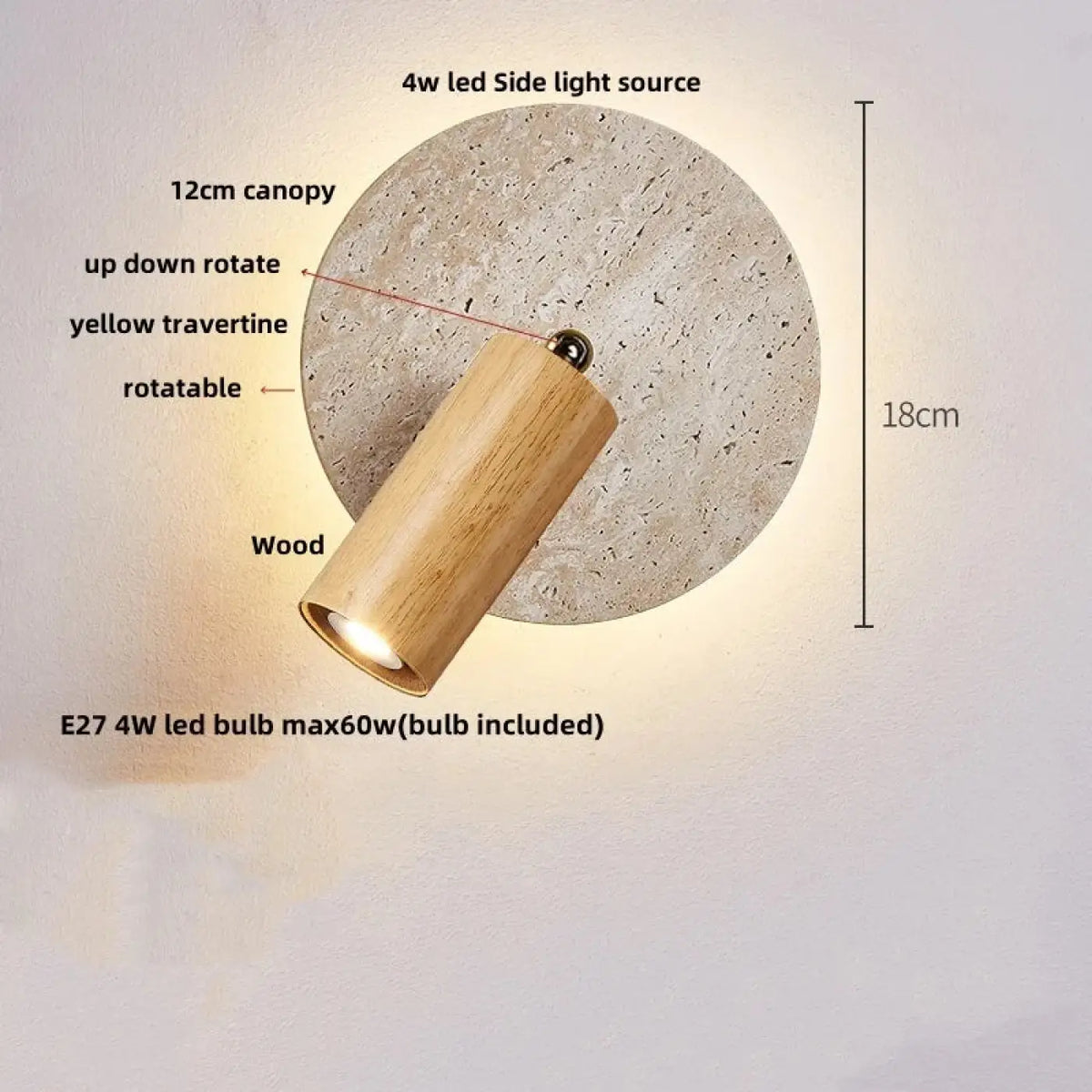 Applique murale LED en bois et travertin, deux modèles