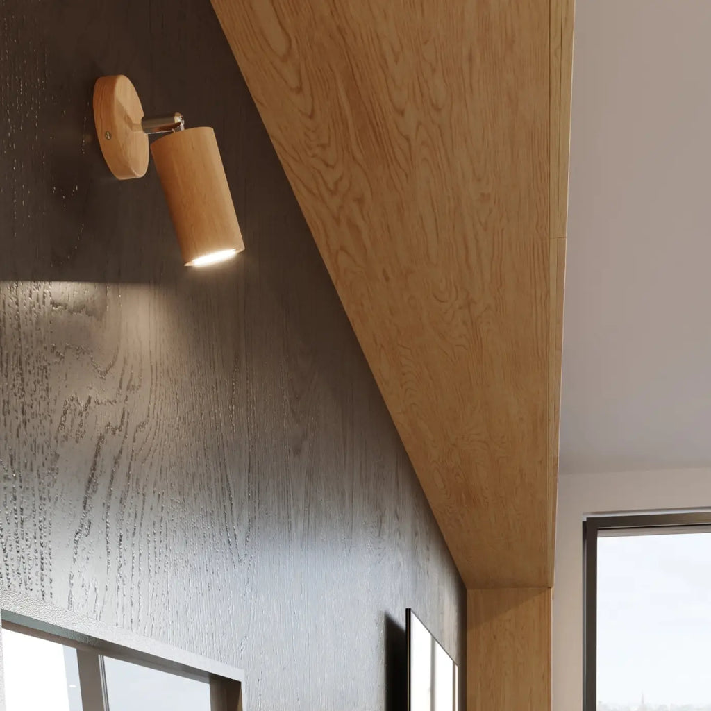 Applique murale spot en bois naturel orientable, embase ronde, GU10