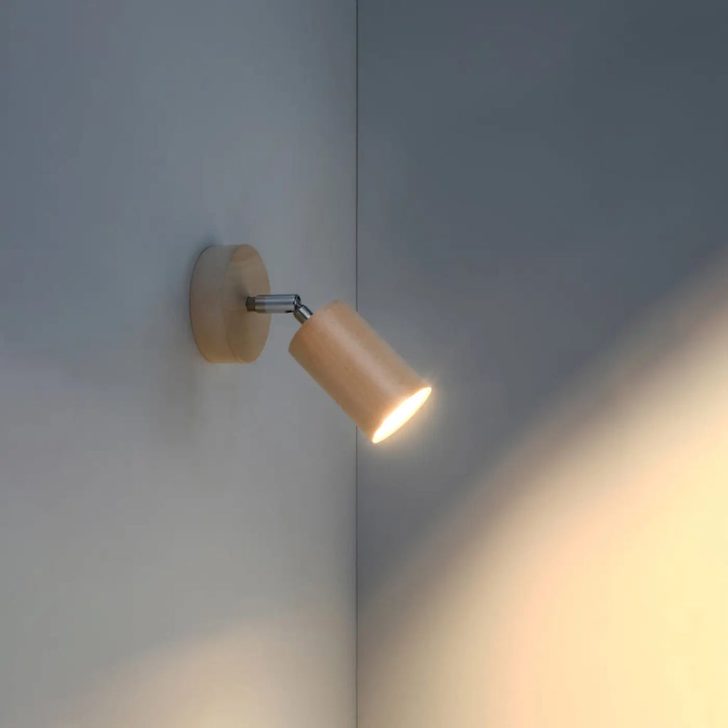 Applique murale spot en bois naturel orientable, embase ronde, GU10