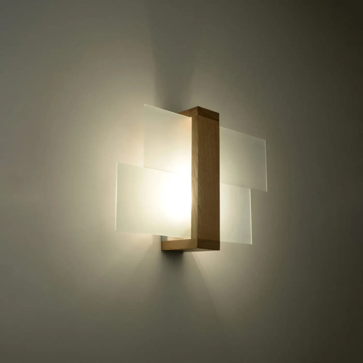 Applique murale en bois et plaques de verre dépoli décalées, 43 cm