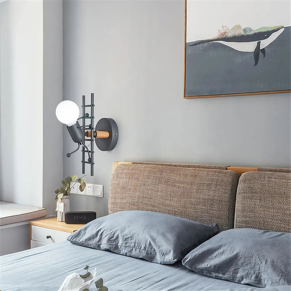 Applique murale bonhomme, gris, noir ou blanc, gris