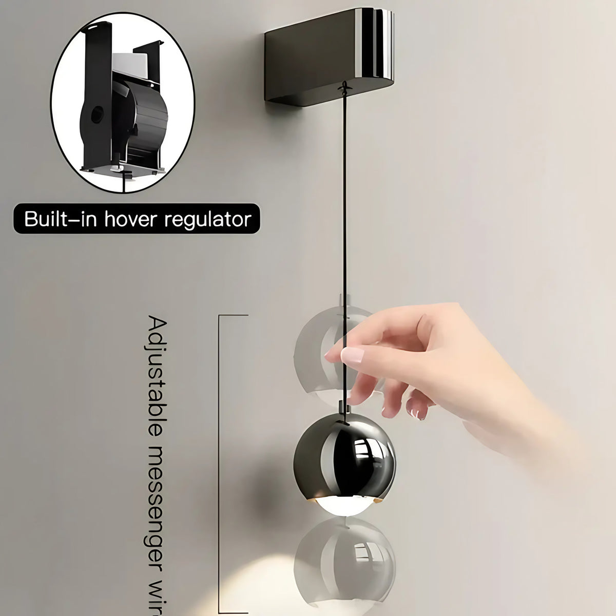 Applique murale boule orientable en métal, noire ou argentée