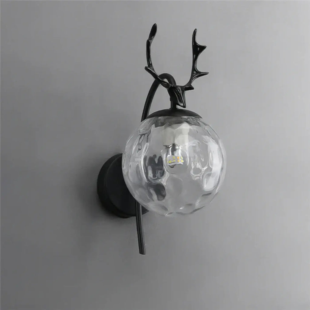 Applique murale boule en verre et ramure de cerf, doré ou noir