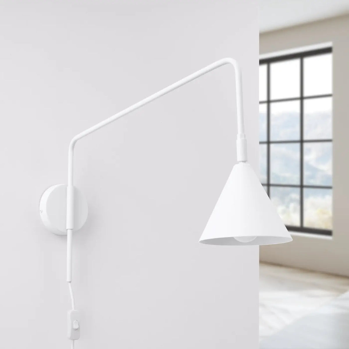 Applique murale à long bras et abat-jour conique, simple ou double, blanc