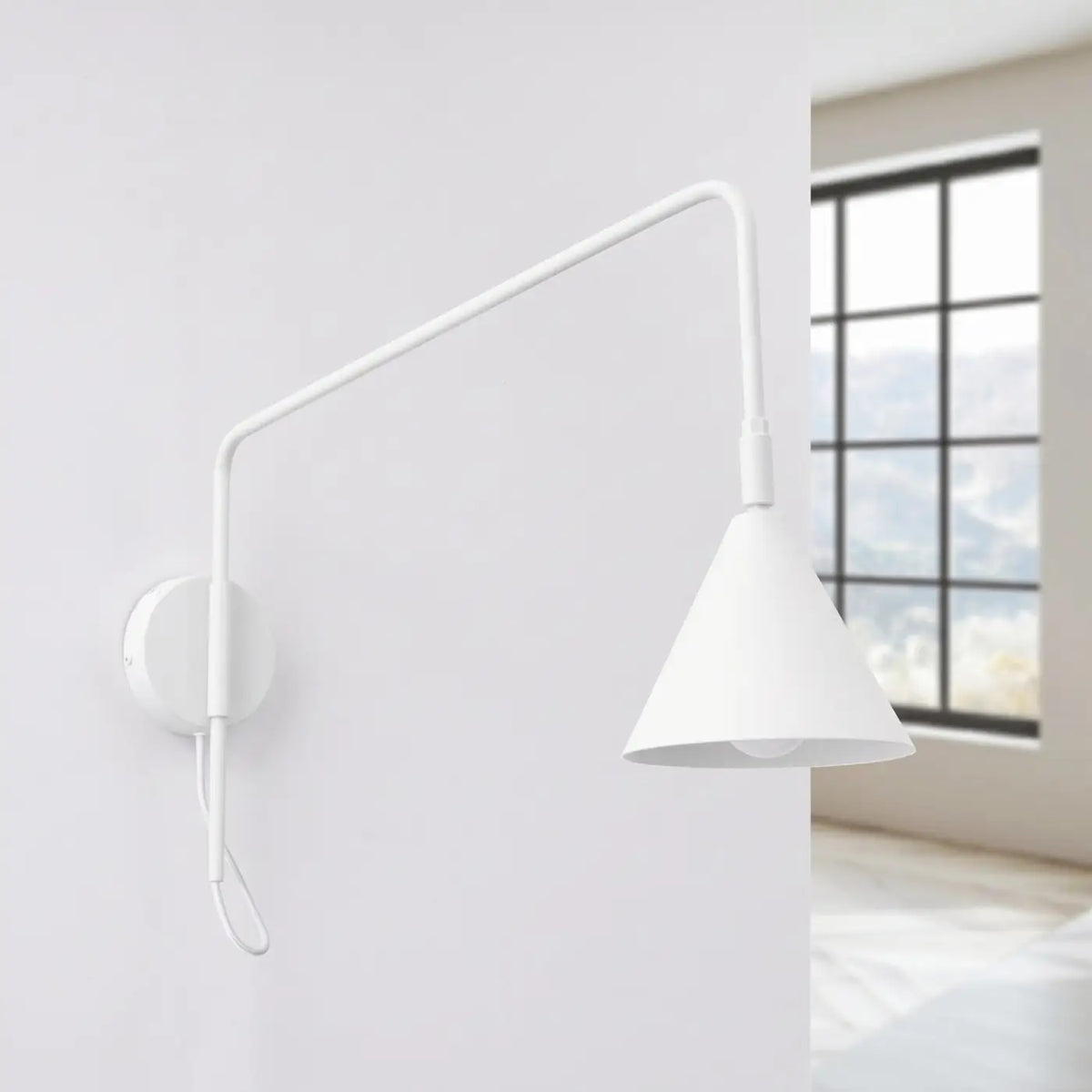 Applique murale à long bras et abat-jour conique, simple ou double, blanc