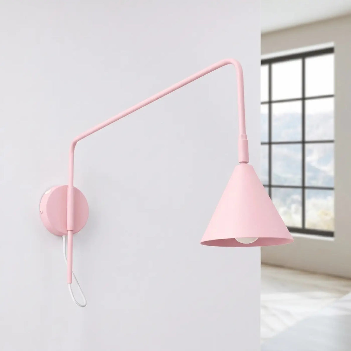 Applique murale à long bras et abat-jour conique, simple ou double, rose