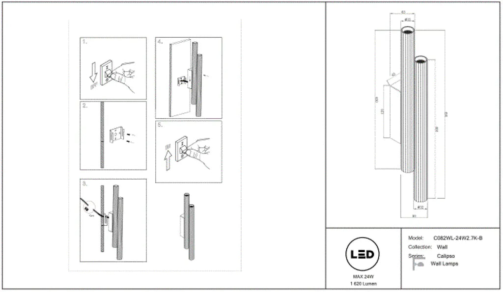 Applique murale LED linéaire cannelée, 49 cm, trois finitions