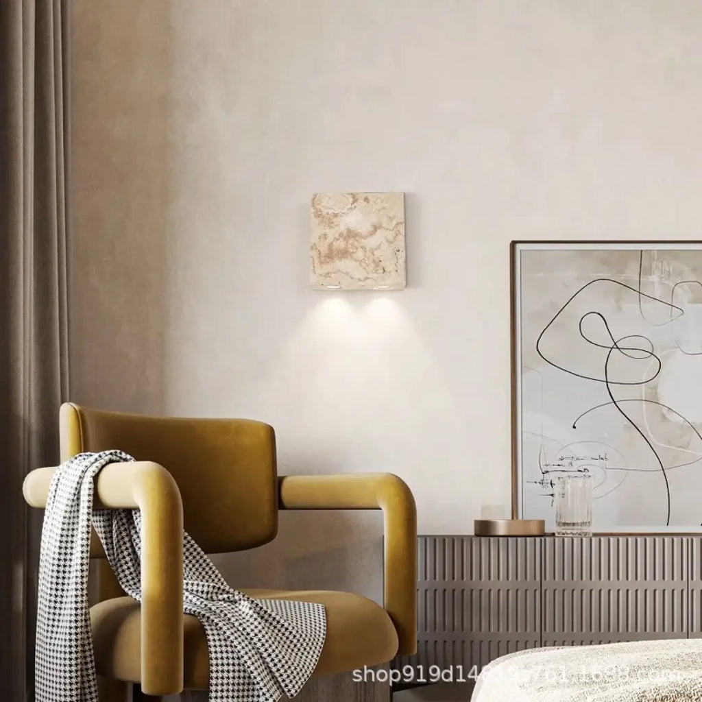 Applique murale carrée en pierre effet travertin, 2 ou 4 lumières