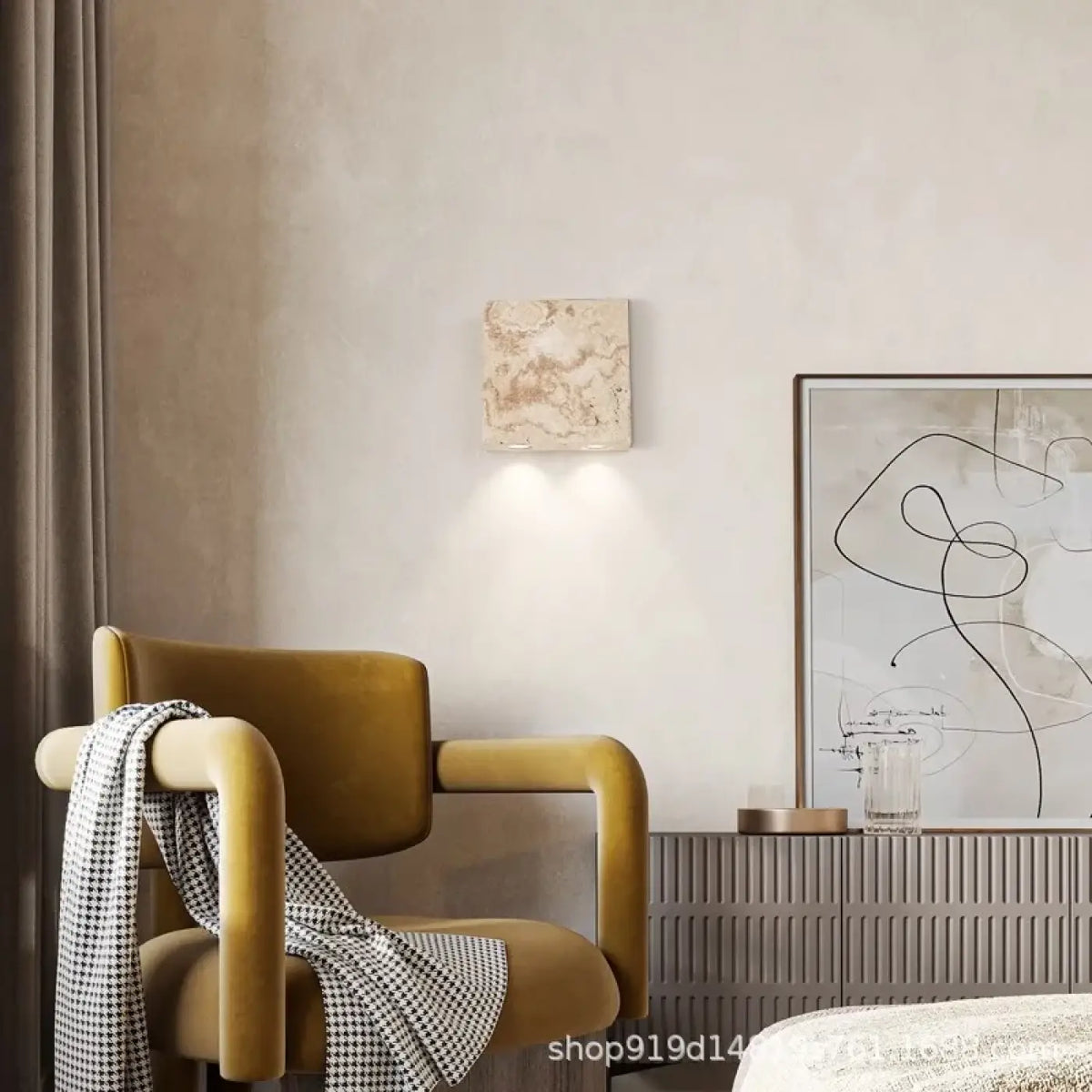 Applique murale carrée en pierre effet travertin, 2 ou 4 lumières
