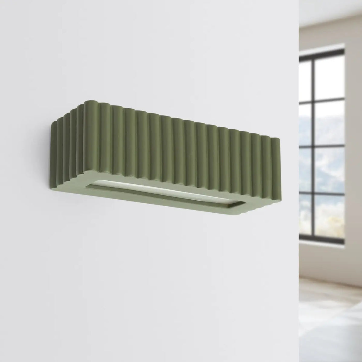 Applique murale en céramique cannelée, 34 cm, cinq teintes, vert olive