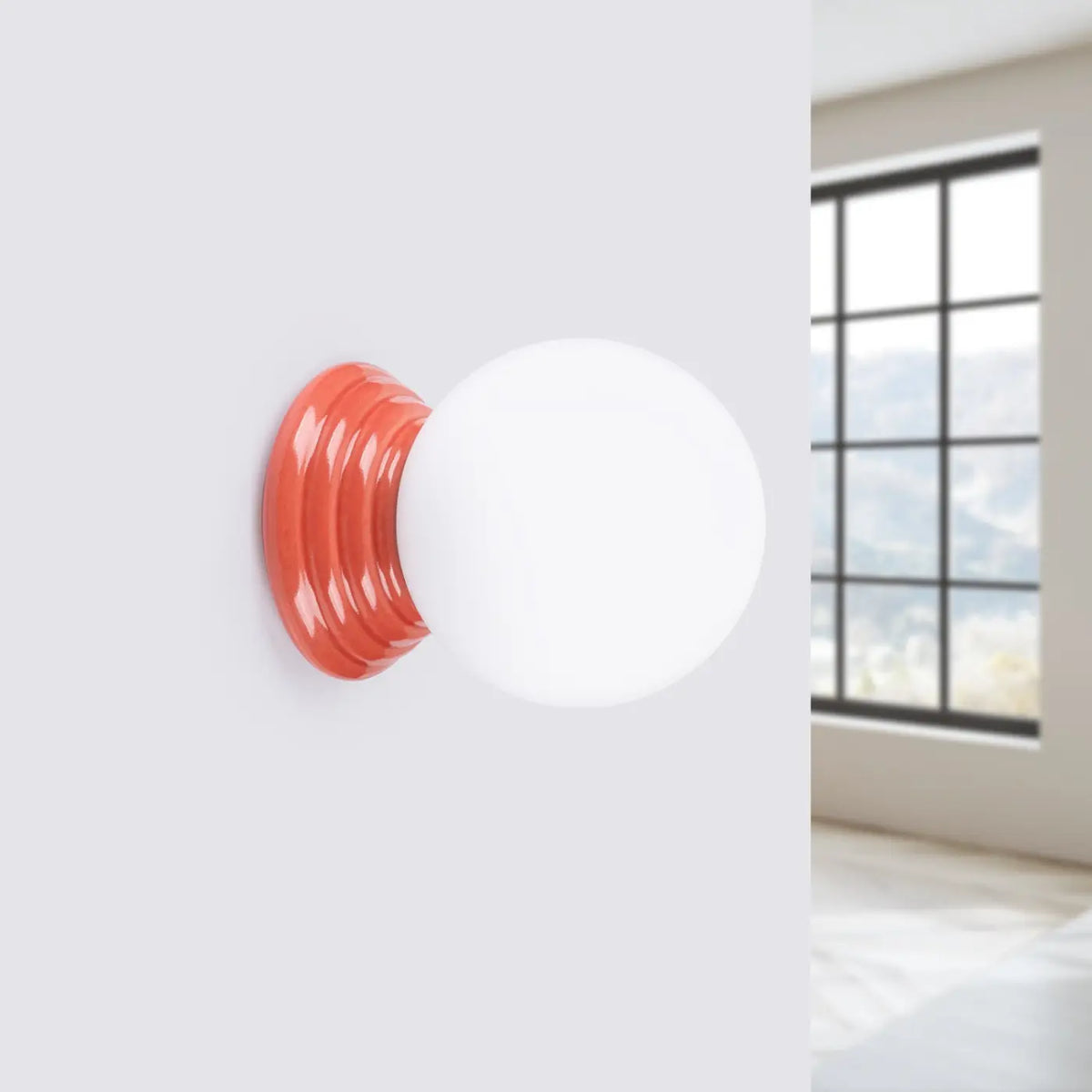 Applique salle de bain en céramique et globe en verre, IP44, pêche