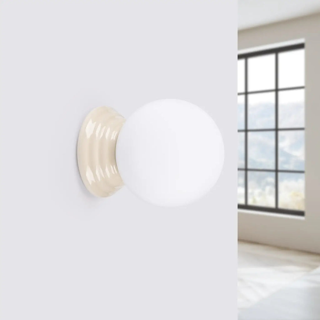 Applique salle de bain en céramique et globe en verre, IP44, beige