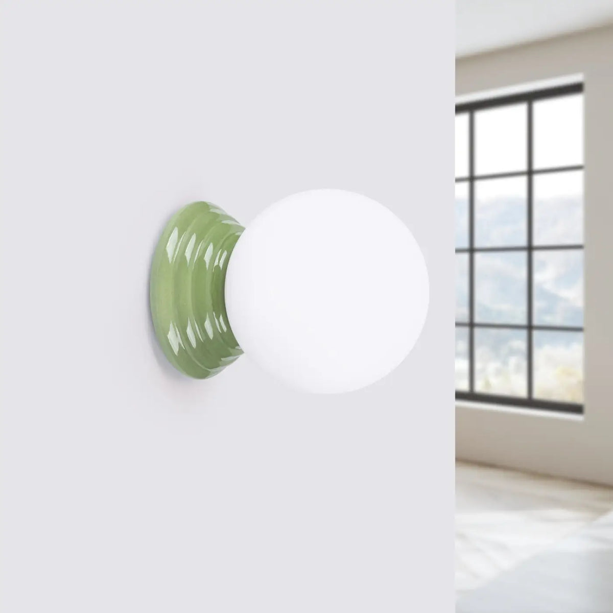 Applique salle de bain en céramique et globe en verre, IP44, vert olive