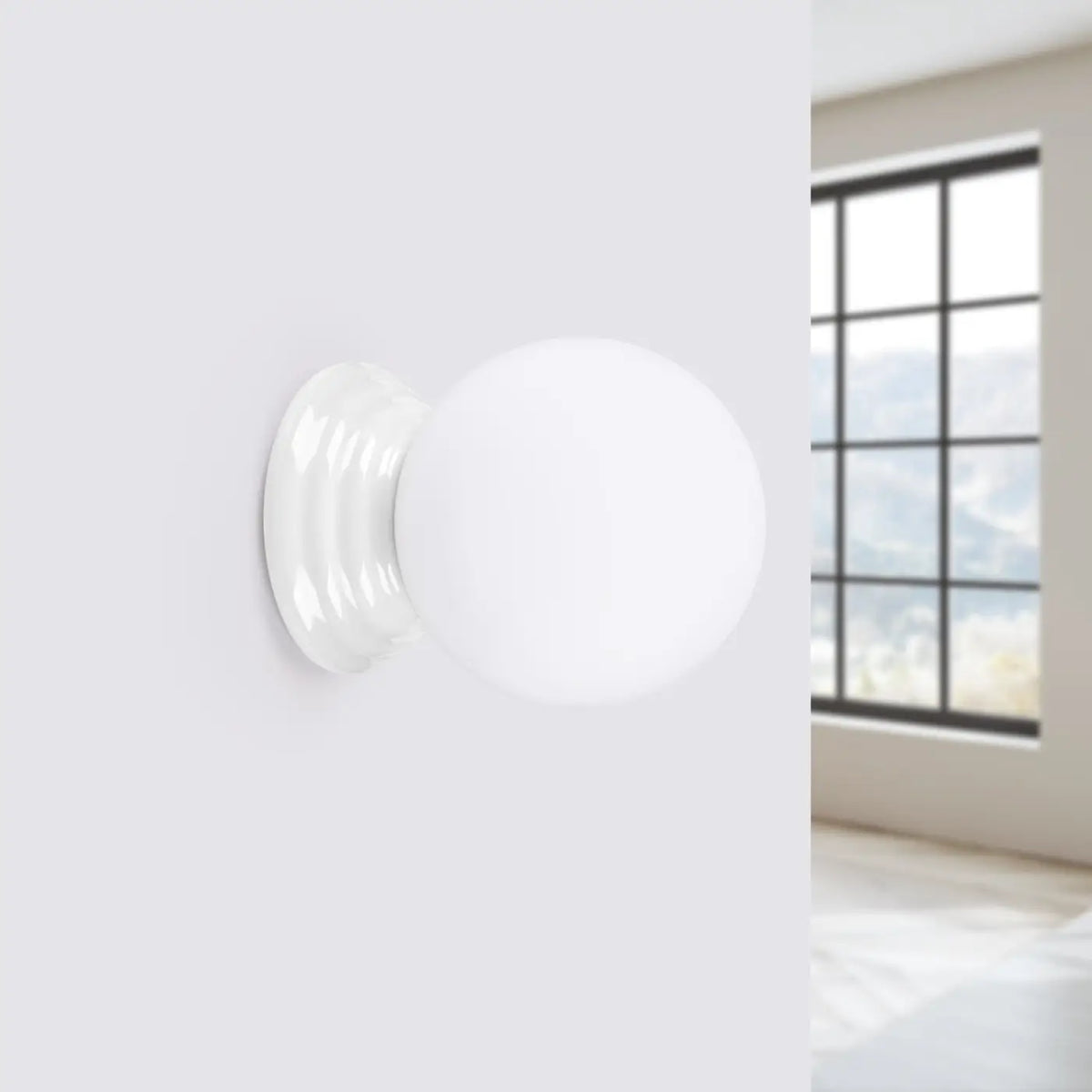 Applique salle de bain en céramique et globe en verre, IP44, blanc