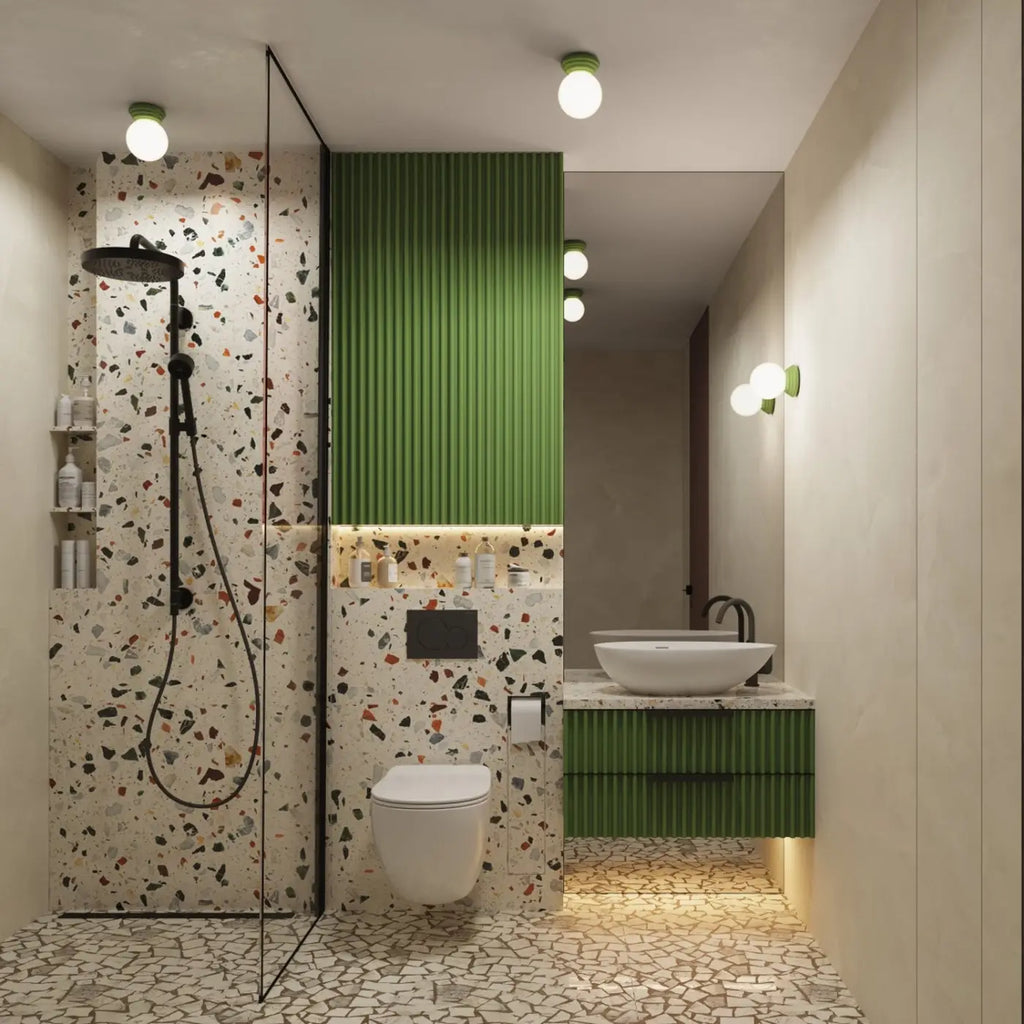 Applique salle de bain en céramique et globe en verre, IP44