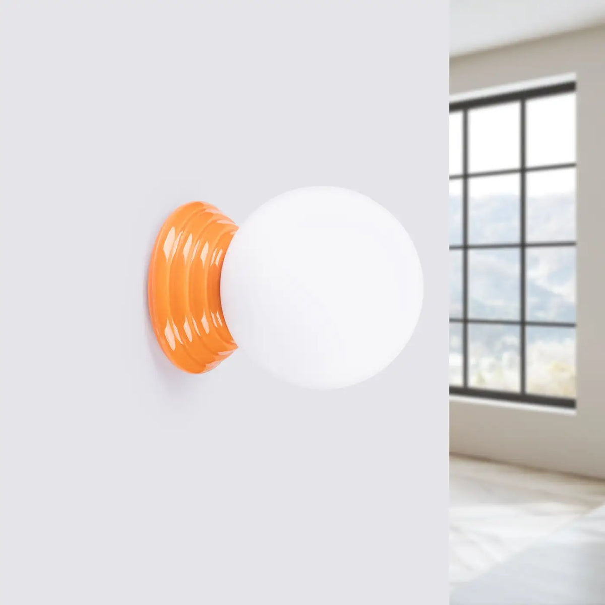 Applique salle de bain en céramique et globe en verre, IP44, orange