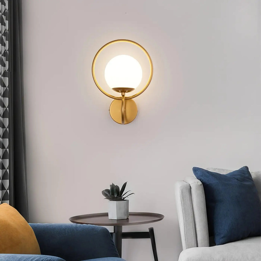 Applique murale cercle LED avec globe en verre, dorée ou noire