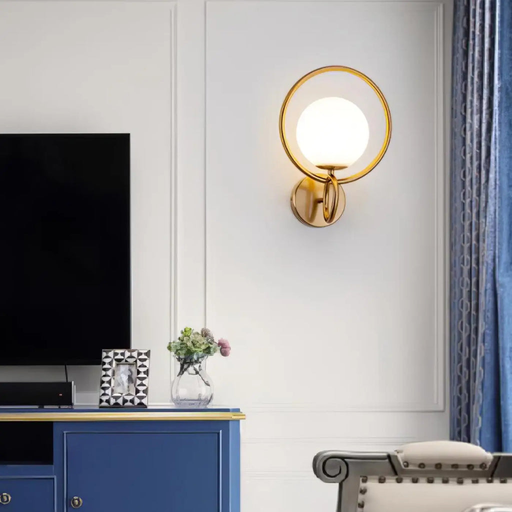 Applique murale cercle LED avec globe en verre, dorée ou noire, doré