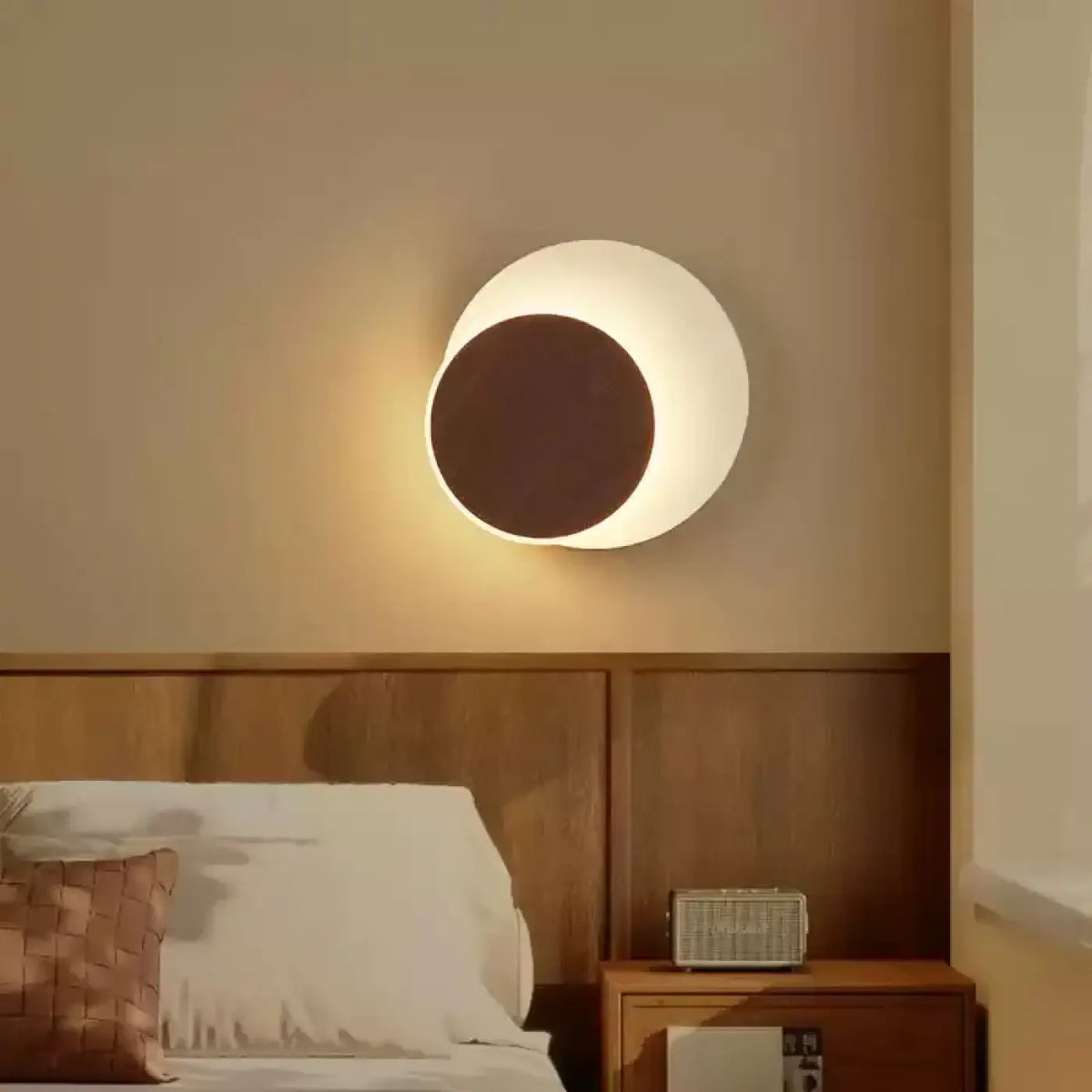 Applique murale LED circulaire, anneau lumineux et disque en bois