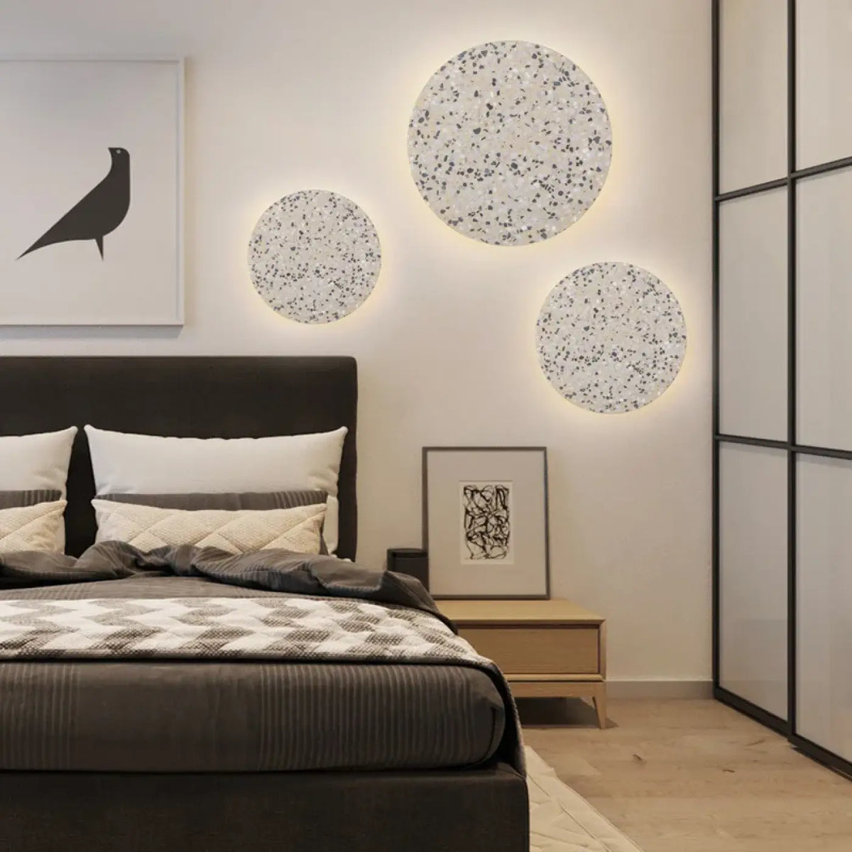 Applique LED ronde aspect granité, cinq coloris, trois tailles, blanc