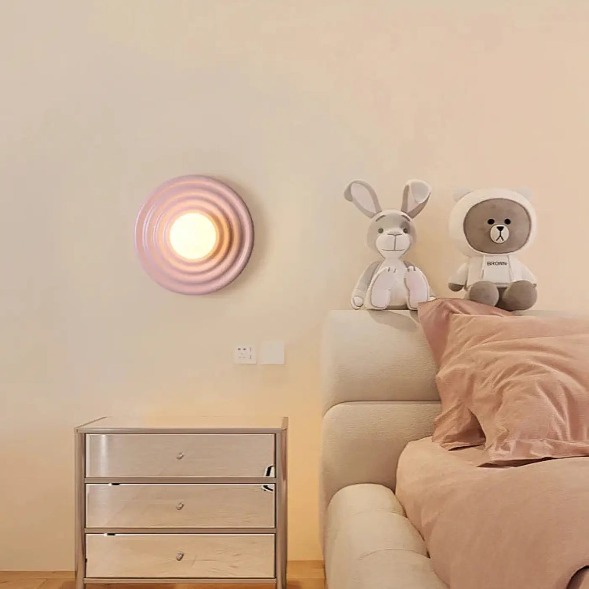 Applique murale ronde aux ondulations, cinq coloris, rose